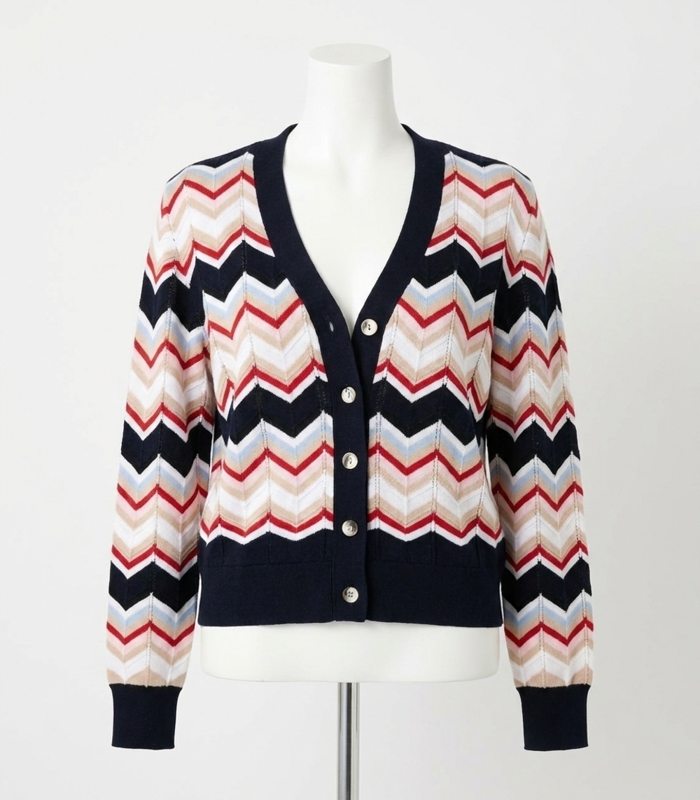 NEW MINNIE ROSE chevron v-neck cardigan in navy combo